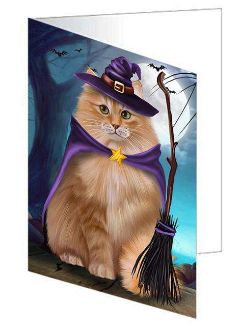 Happy Halloween Trick or Treat Siberian Cat Handmade Artwork Assorted Pets Greeting Cards and Note Cards with Envelopes for All Occasions and Holiday Seasons GCD68006