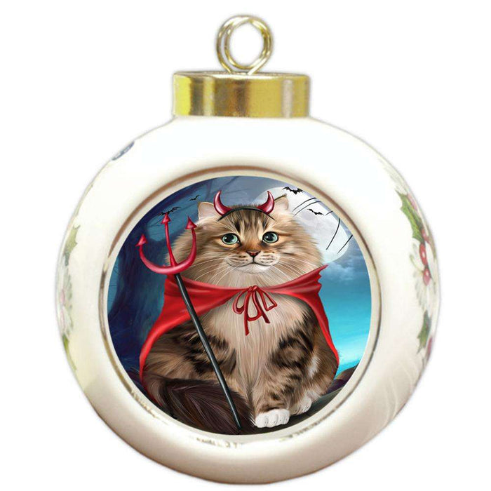 Happy Halloween Trick or Treat Siberian Cat Round Ball Christmas Ornament RBPOR54656