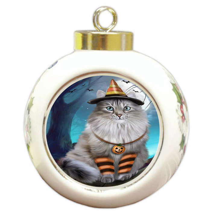 Happy Halloween Trick or Treat Siberian Cat Round Ball Christmas Ornament RBPOR54657