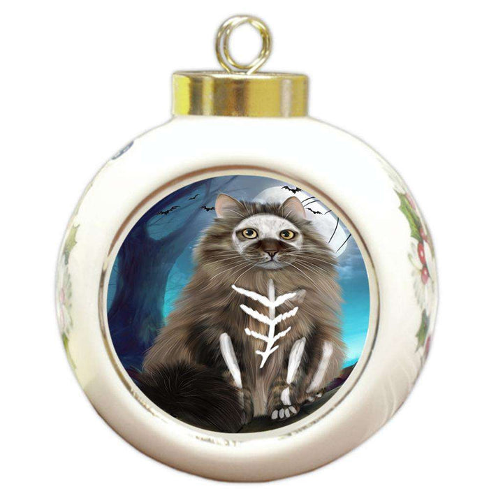 Happy Halloween Trick or Treat Siberian Cat Round Ball Christmas Ornament RBPOR54658