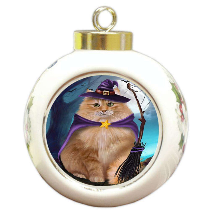 Happy Halloween Trick or Treat Siberian Cat Round Ball Christmas Ornament RBPOR54659