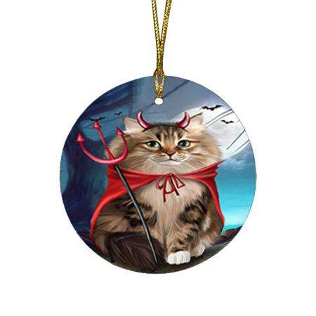Happy Halloween Trick or Treat Siberian Cat Round Flat Christmas Ornament RFPOR54647