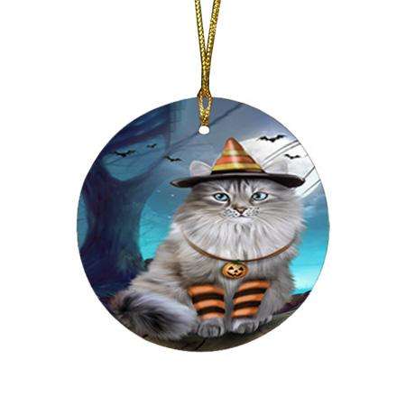 Happy Halloween Trick or Treat Siberian Cat Round Flat Christmas Ornament RFPOR54648