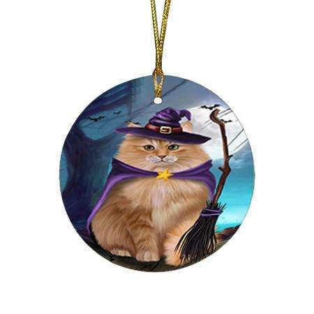 Happy Halloween Trick or Treat Siberian Cat Round Flat Christmas Ornament RFPOR54650