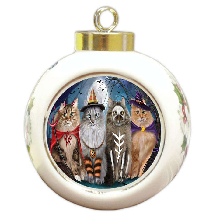 Happy Halloween Trick or Treat Siberian Cats Round Ball Christmas Ornament RBPOR54614