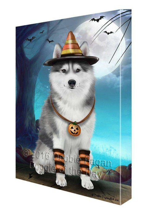Happy Halloween Trick or Treat Siberian Huskies Dog Candy Corn Canvas Wall Art