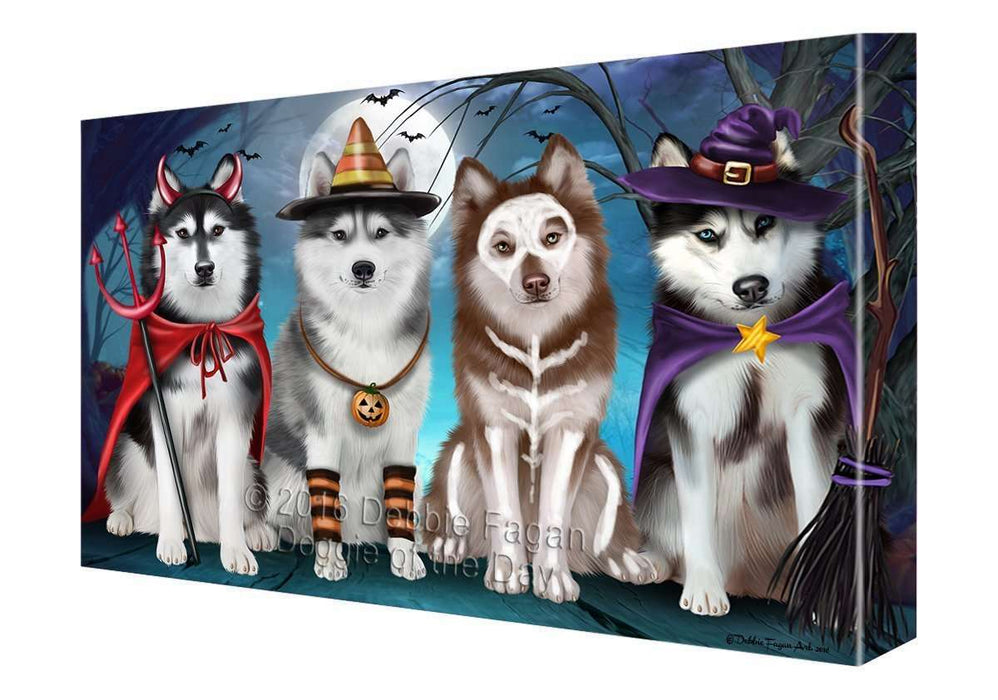 Happy Halloween Trick or Treat Siberian Huskies Dog Canvas Wall Art