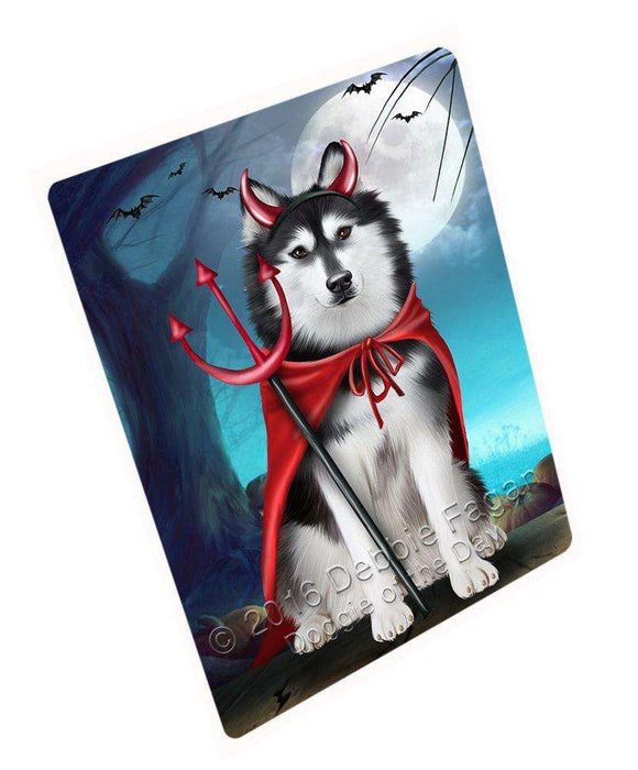 Happy Halloween Trick or Treat Siberian Huskies Dog Devil Art Portrait Print Woven Throw Sherpa Plush Fleece Blanket