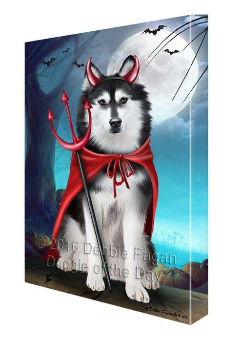 Happy Halloween Trick or Treat Siberian Huskies Dog Devil Canvas Wall Art