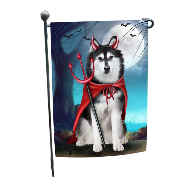 Happy Halloween Trick or Treat Siberian Huskies Dog Devil Garden Flag