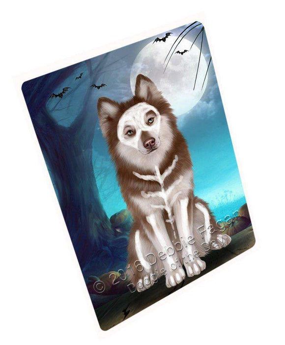 Happy Halloween Trick or Treat Siberian Huskies Dog Skeleton Art Portrait Print Woven Throw Sherpa Plush Fleece Blanket
