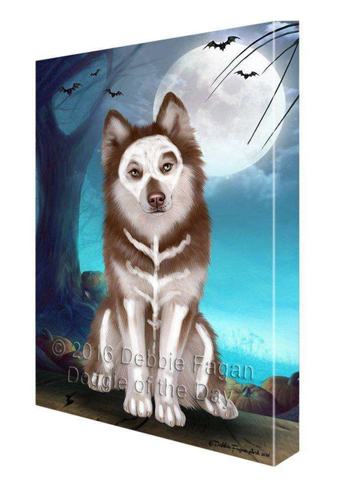Happy Halloween Trick or Treat Siberian Huskies Dog Skeleton Canvas Wall Art