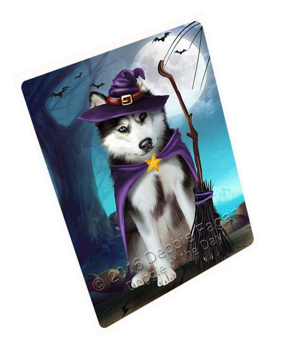 Happy Halloween Trick or Treat Siberian Huskies Dog Witch Art Portrait Print Woven Throw Sherpa Plush Fleece Blanket