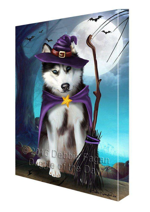 Happy Halloween Trick or Treat Siberian Huskies Dog Witch Canvas Wall Art