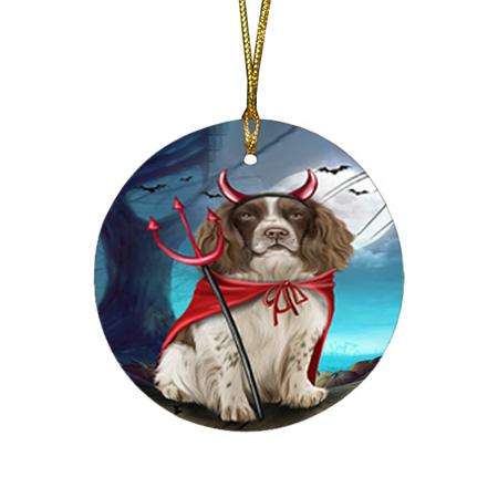 Happy Halloween Trick or Treat Springer Spaniel Dog Round Flat Christmas Ornament RFPOR54651