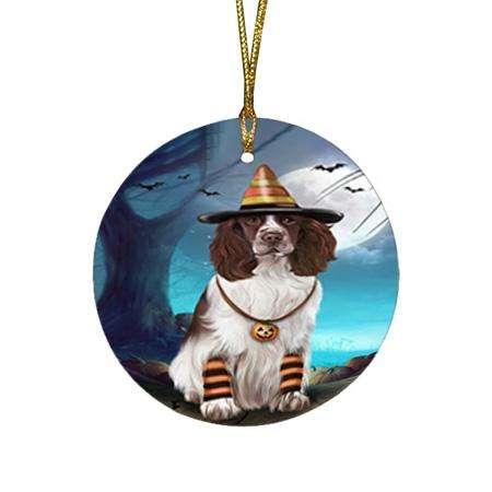 Happy Halloween Trick or Treat Springer Spaniel Dog Round Flat Christmas Ornament RFPOR54652