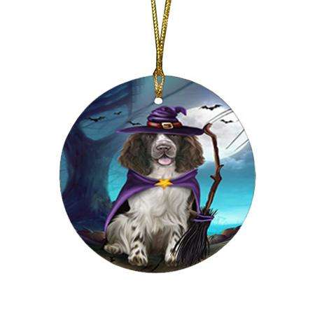 Happy Halloween Trick or Treat Springer Spaniel Dog Round Flat Christmas Ornament RFPOR54654