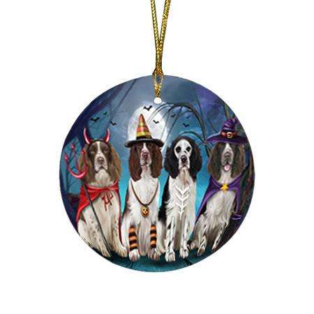 Happy Halloween Trick or Treat Springer Spaniels Dog Round Flat Christmas Ornament RFPOR54606