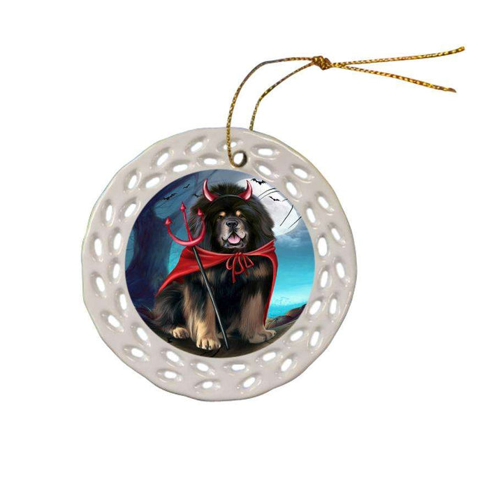 Happy Halloween Trick or Treat Tibetan Mastiff Dog Ceramic Doily Ornament DPOR54664
