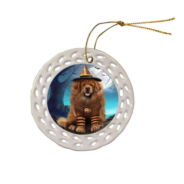 Happy Halloween Trick or Treat Tibetan Mastiff Dog Ceramic Doily Ornament DPOR54665