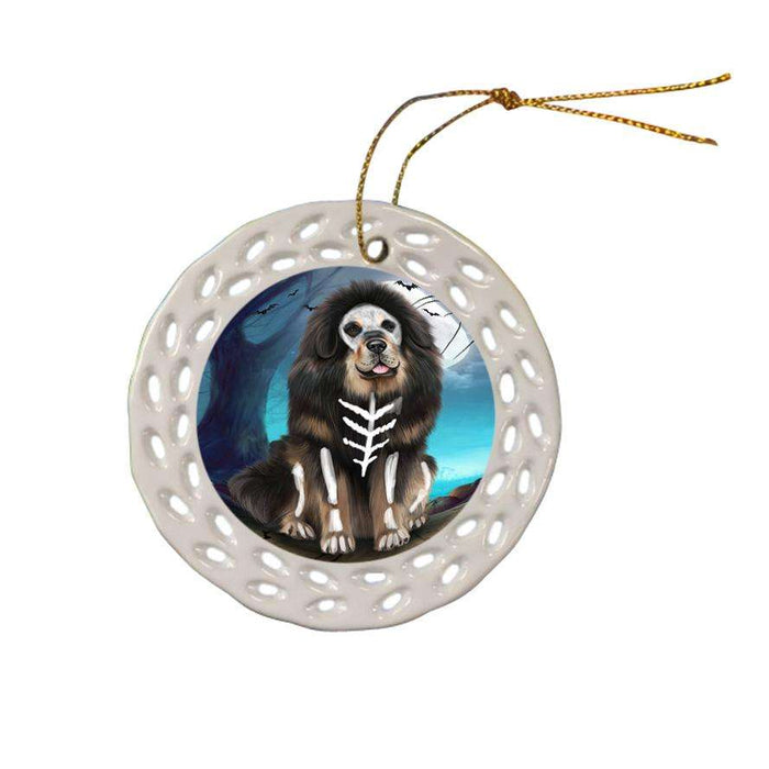 Happy Halloween Trick or Treat Tibetan Mastiff Dog Ceramic Doily Ornament DPOR54666