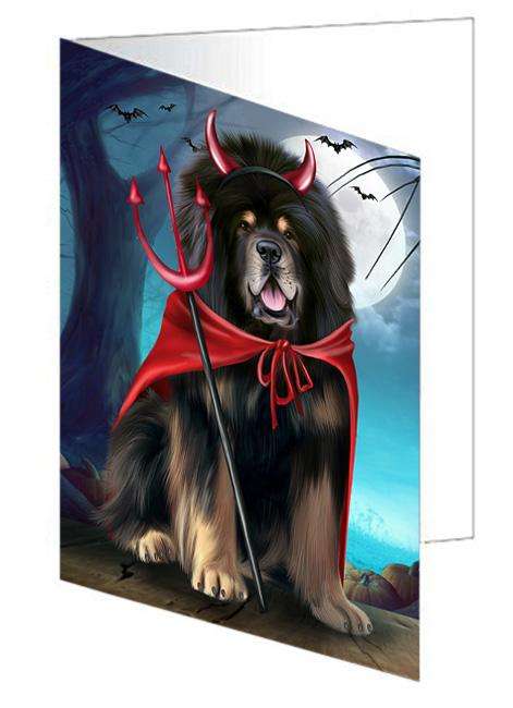 Happy Halloween Trick or Treat Tibetan Mastiff Dog Handmade Artwork Assorted Pets Greeting Cards and Note Cards with Envelopes for All Occasions and Holiday Seasons GCD68021