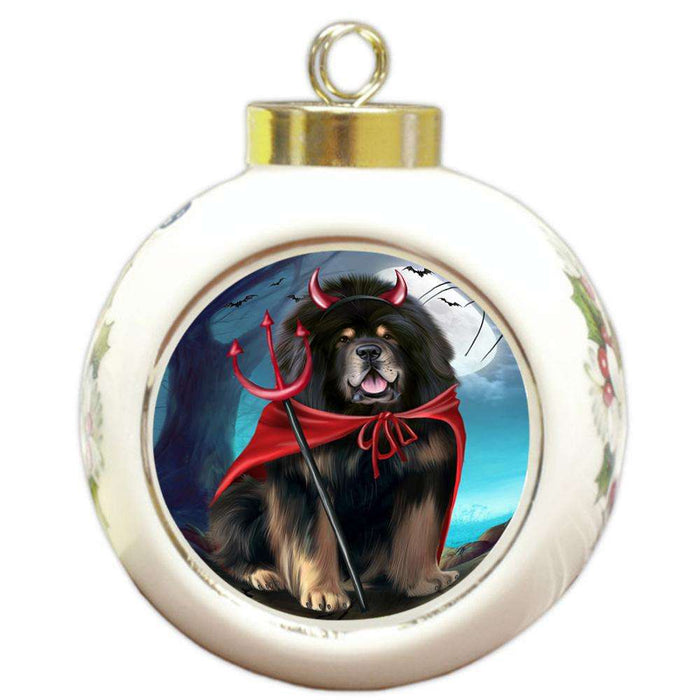 Happy Halloween Trick or Treat Tibetan Mastiff Dog Round Ball Christmas Ornament RBPOR54664