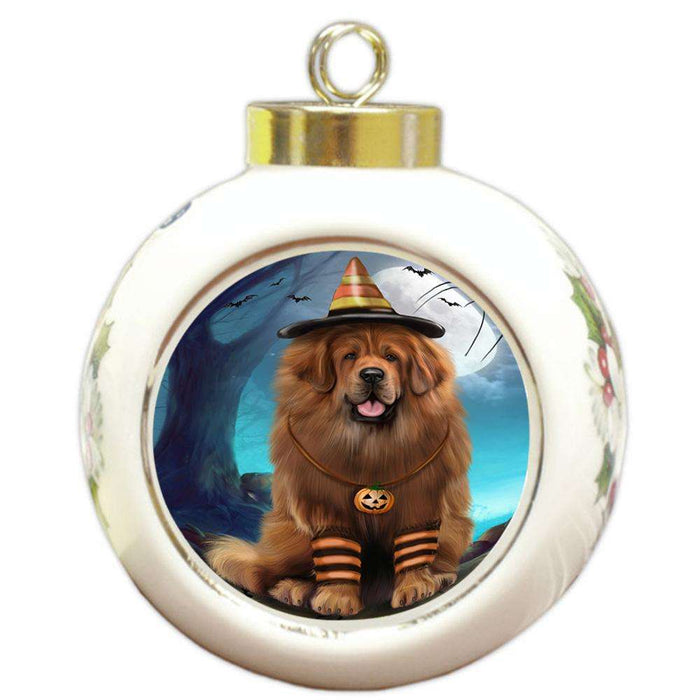 Happy Halloween Trick or Treat Tibetan Mastiff Dog Round Ball Christmas Ornament RBPOR54665