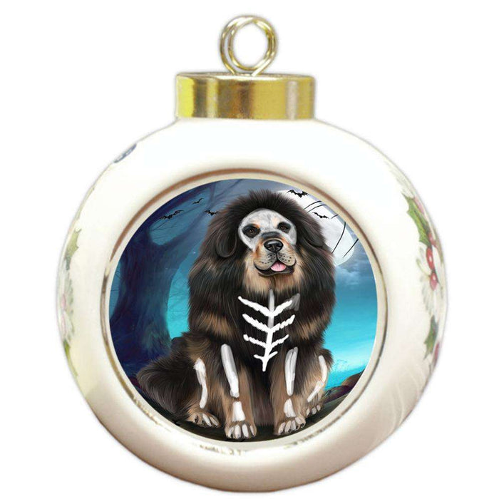 Happy Halloween Trick or Treat Tibetan Mastiff Dog Round Ball Christmas Ornament RBPOR54666