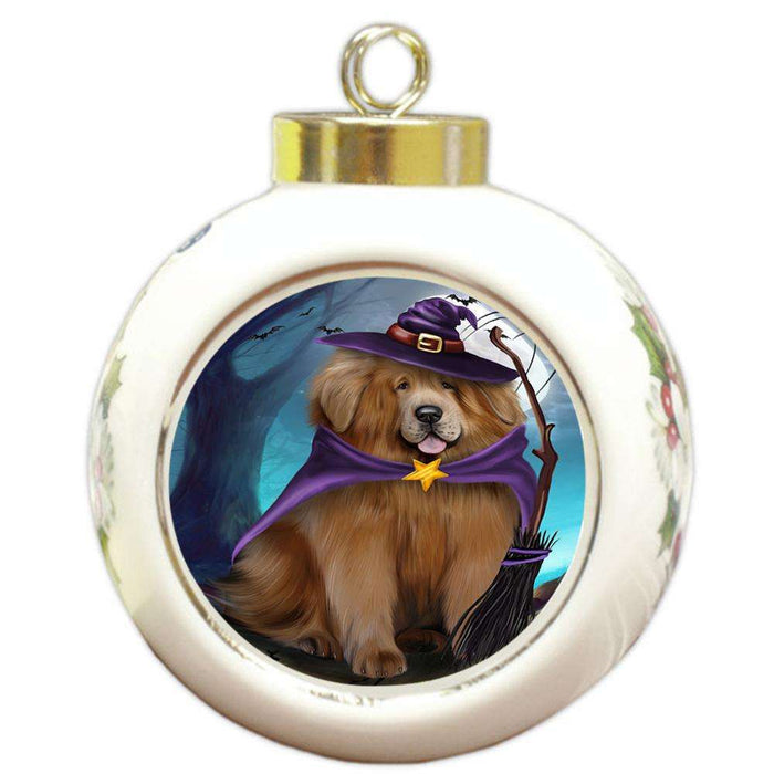 Happy Halloween Trick or Treat Tibetan Mastiff Dog Round Ball Christmas Ornament RBPOR54667