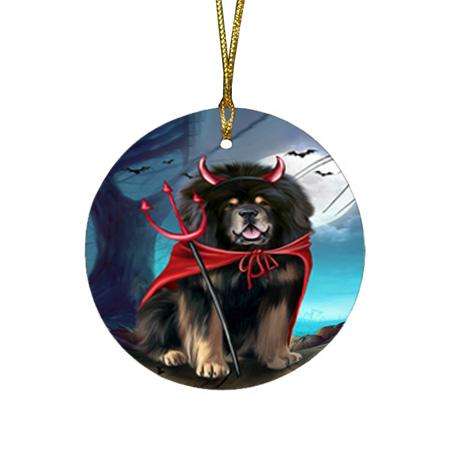 Happy Halloween Trick or Treat Tibetan Mastiff Dog Round Flat Christmas Ornament RFPOR54655