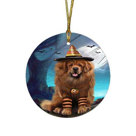 Happy Halloween Trick or Treat Tibetan Mastiff Dog Round Flat Christmas Ornament RFPOR54656