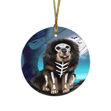 Happy Halloween Trick or Treat Tibetan Mastiff Dog Round Flat Christmas Ornament RFPOR54657