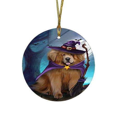 Happy Halloween Trick or Treat Tibetan Mastiff Dog Round Flat Christmas Ornament RFPOR54658