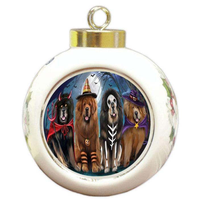 Happy Halloween Trick or Treat Tibetan Mastiffs Dog Round Ball Christmas Ornament RBPOR54616