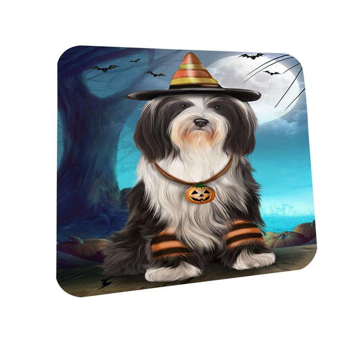 Happy Halloween Trick or Treat Tibetan Terrier Dog Candy Corn Coasters Set of 4 CST52472