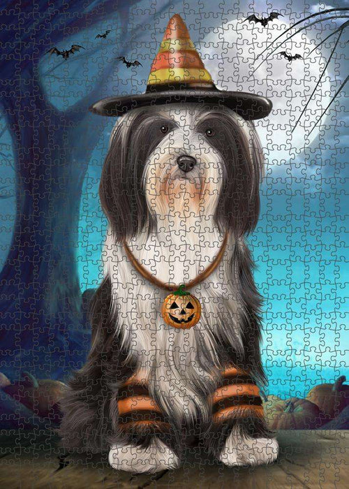 Happy Halloween Trick or Treat Tibetan Terrier Dog Candy Corn Puzzle with Photo Tin PUZL61470