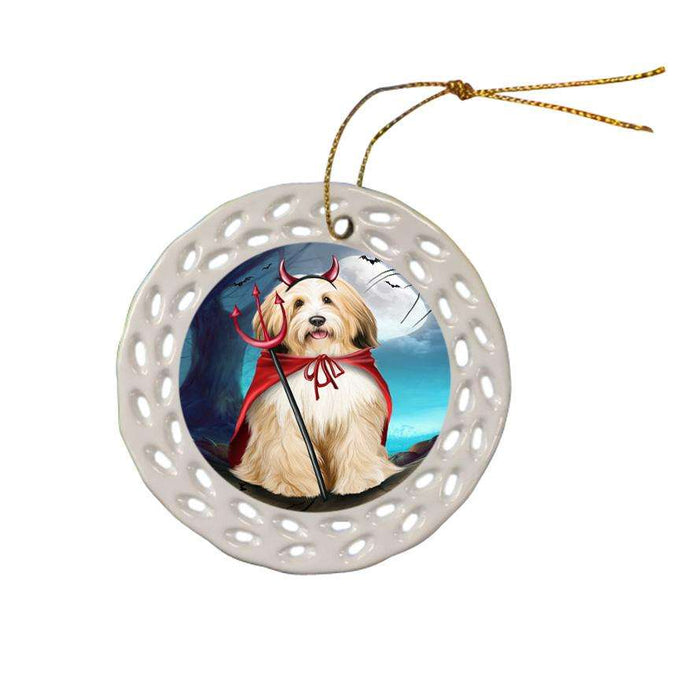 Happy Halloween Trick or Treat Tibetan Terrier Dog Devil Ceramic Doily Ornament DPOR52532