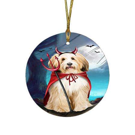 Happy Halloween Trick or Treat Tibetan Terrier Dog Devil Round Flat Christmas Ornament RFPOR52523