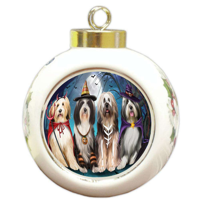 Happy Halloween Trick or Treat Tibetan Terrier Dog Round Ball Christmas Ornament RBPOR52589