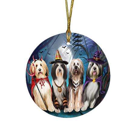 Happy Halloween Trick or Treat Tibetan Terrier Dog Round Flat Christmas Ornament RFPOR52580