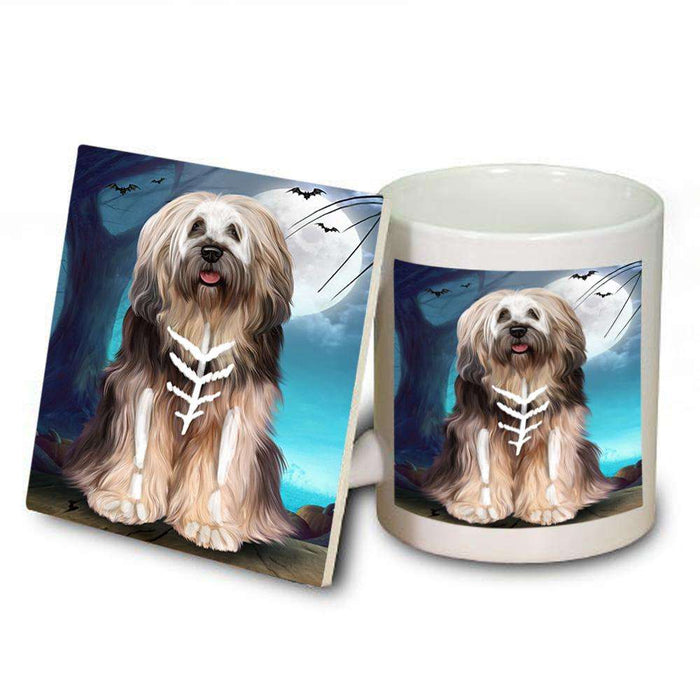Happy Halloween Trick or Treat Tibetan Terrier Dog Skeleton Mug and Coaster Set MUC52543