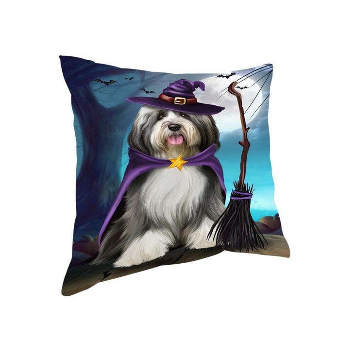 Happy Halloween Trick or Treat Tibetan Terrier Dog Witch Pillow PIL66436