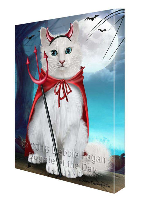 Happy Halloween Trick or Treat Turkish Angora Cat Canvas Print Wall Art Décor CVS109862