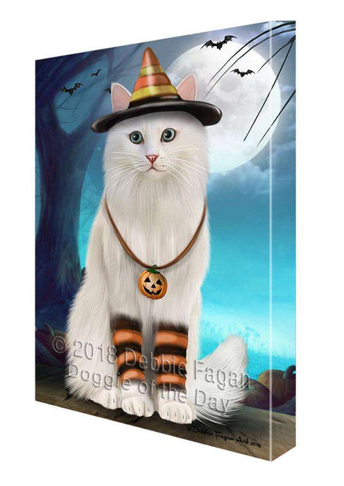 Happy Halloween Trick or Treat Turkish Angora Cat Canvas Print Wall Art Décor CVS109871