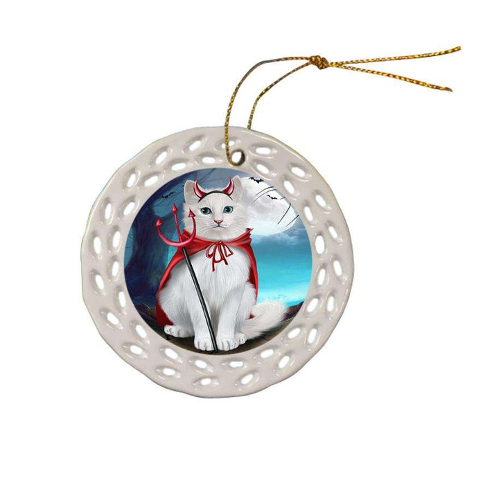 Happy Halloween Trick or Treat Turkish Angora Cat Ceramic Doily Ornament DPOR54668
