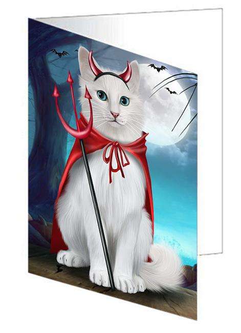 Happy Halloween Trick or Treat Turkish Angora Cat Handmade Artwork Assorted Pets Greeting Cards and Note Cards with Envelopes for All Occasions and Holiday Seasons GCD68033