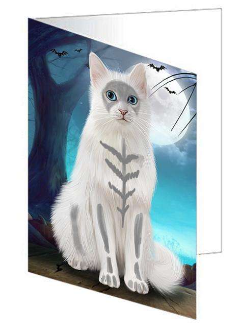 Happy Halloween Trick or Treat Turkish Angora Cat Handmade Artwork Assorted Pets Greeting Cards and Note Cards with Envelopes for All Occasions and Holiday Seasons GCD68039