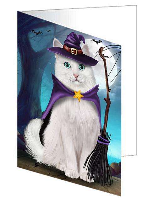 Happy Halloween Trick or Treat Turkish Angora Cat Handmade Artwork Assorted Pets Greeting Cards and Note Cards with Envelopes for All Occasions and Holiday Seasons GCD68042