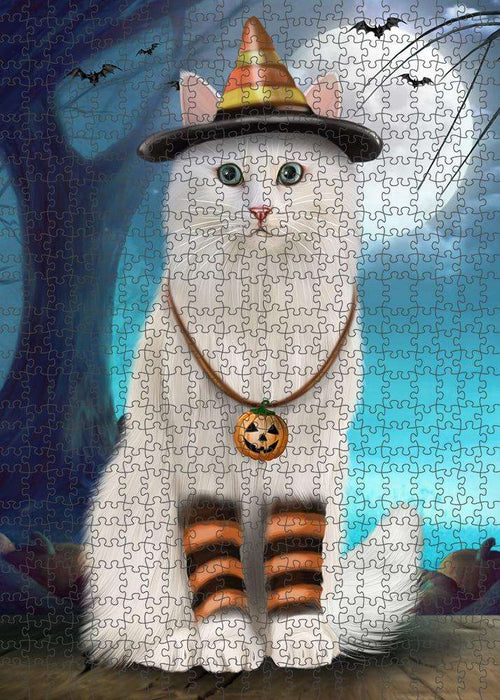 Happy Halloween Trick or Treat Turkish Angora Cat Puzzle with Photo Tin PUZL85832